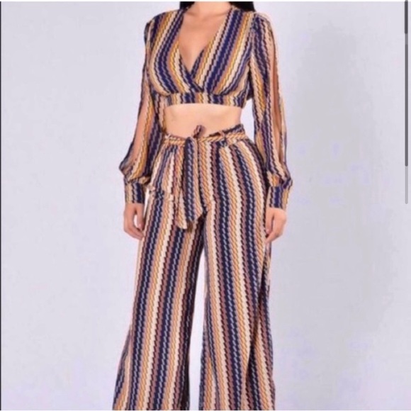 🪞 NEW two piece matching set crop top and tie wide leg pants set - Picture 7 of 11